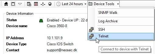Device Tools Open Putty Telnet